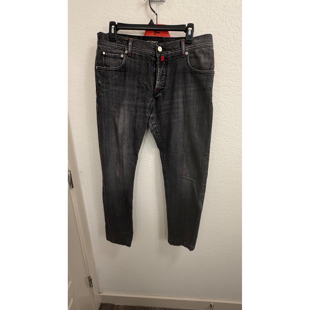Kiton Napoli Mens Faded Black Denim Jeans Made in Italy Size 34 Slim Straight